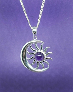 D 1073 - Dije de Plata 925 - Luna y Sol de Piedra Amatista - comprar online