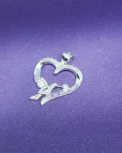 D 1078 - Dije de Plata 925 - Corazón con Colibrí con cuerpo de cubic