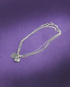 P 620 - Pulsera de Plata 925 - Triple cadena de mini bolitas con dijes de corazón en plata y en cubic