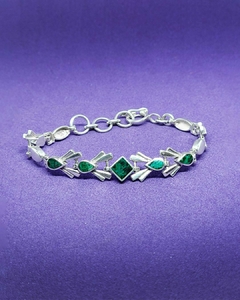 P 675 - Pulsera de Plata 950 - Espigas y Rombos de Piedras Naturales Crisocolas incrustadas - comprar online