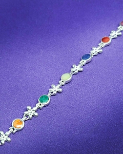 P 677 - Pulsera de Plata 950 - Círculos de Piedras y Conchillas naturales y flores de plata en internet