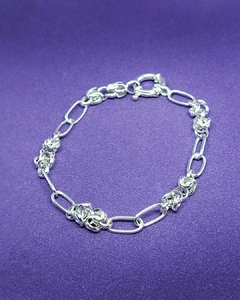 P 678 - Pulsera de Plata 925 - Eslabones alargados y Eslabón Peruano con cierre Marinero