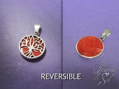 PV 4106 - Dije de Plata 925 - Reversible Árbol de la vida chico Calado sobre Coral (18 mm)