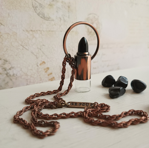 Collar Orbit Perfumer cobre - obsidiana negra -