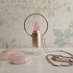 Collar Orbit Perfumer acero blanco - cuarzo rosa -