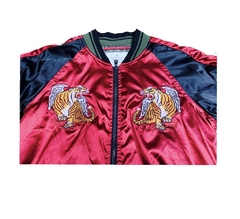 Smoke Rise Tiger Embroidered Maroon Zip Up Jacket - comprar online