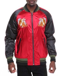 Smoke Rise Tiger Embroidered Maroon Zip Up Jacket