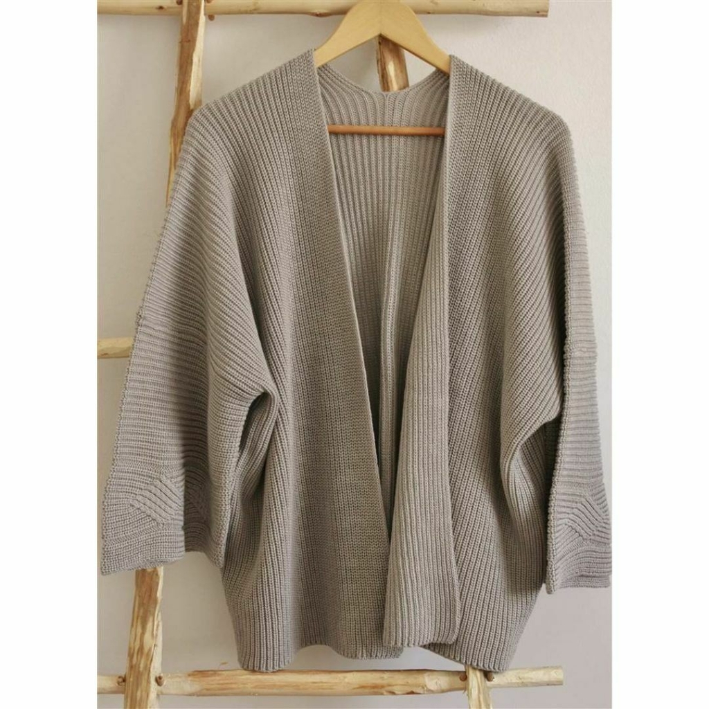 Cardigan Kimono mujer con detalle trenza. Acero. TU