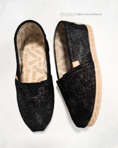 Alpargata Cuero Natural Negro con glitter - comprar online