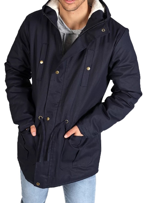 Campera Parka Hombre Invierno Forrada Gabardina Piel Capucha