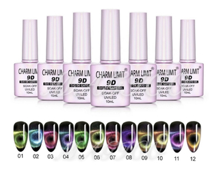 ESMALTE SEMIPERMANENTE DE UÑAS MARCA CHARM LIMIT OJO DE GATO 9 D POR 10ml * Para secado con Cabina UV/LED SEMIPERMANENTE (CH)