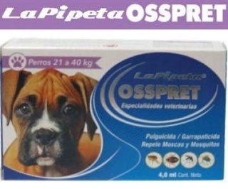 PIPETA PARA PERROS DE 21 A 40 Kg MARCA OSSPRET PULGICIDA GARRAPATICIDA REPELENTE DE MOSCAS Y MOSQUITOS - TODOPELUQUERIAS