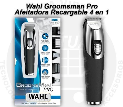 CORTADORA PATILLERA INALAMBRICA MARCA WAHL MODELO GROOMSMAN PRO * 4 EN 1 + ACCESORIOS