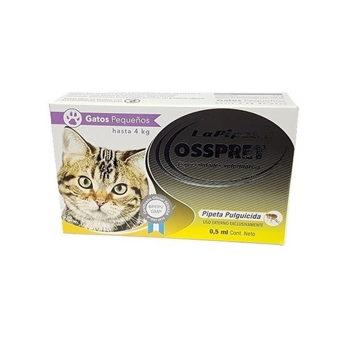 PIPETA PARA GATOS DE 1 A 4 Kg MARCA OSSPRET PULGICIDA GARRAPATICIDA REPELENTE DE MOSCAS Y MOSQUITOS