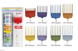 Imagen de SET DE 8 PEINES GUIA DE COLORES SIMIL WAHL PARA CORTADORAS DE PELO MODELO HS32639 (SA)