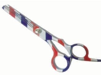 TIJERA DECORADA BARBERIA TRICOLOR DE PULIR (codigo 6051) de 5,5 pulgadas