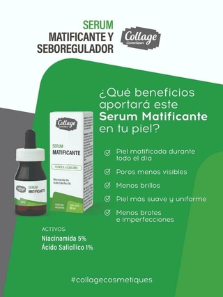 SERUM MATIFICANTE SEBOREGULADOR NIACINAMIDA 5% SALICILICO 1% MARCA COLLAGE por 30cc * 16620 - comprar online