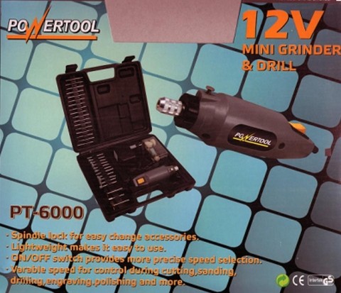 TORNO MINI DE MANO DE 12 V MARCA POWERTOOL VELOCIDAD FIJA 16000 RPM + MALETIN + ACCESORIOS