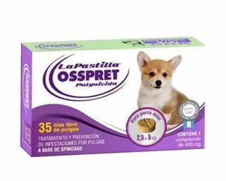 PASTILLA PARA PERROS DE 2,5 A 5 Kg MARCA OSSPRET PULGICIDA GARRAPATICIDA REPELENTE DE MOSCAS Y MOSQUITOS (copia)