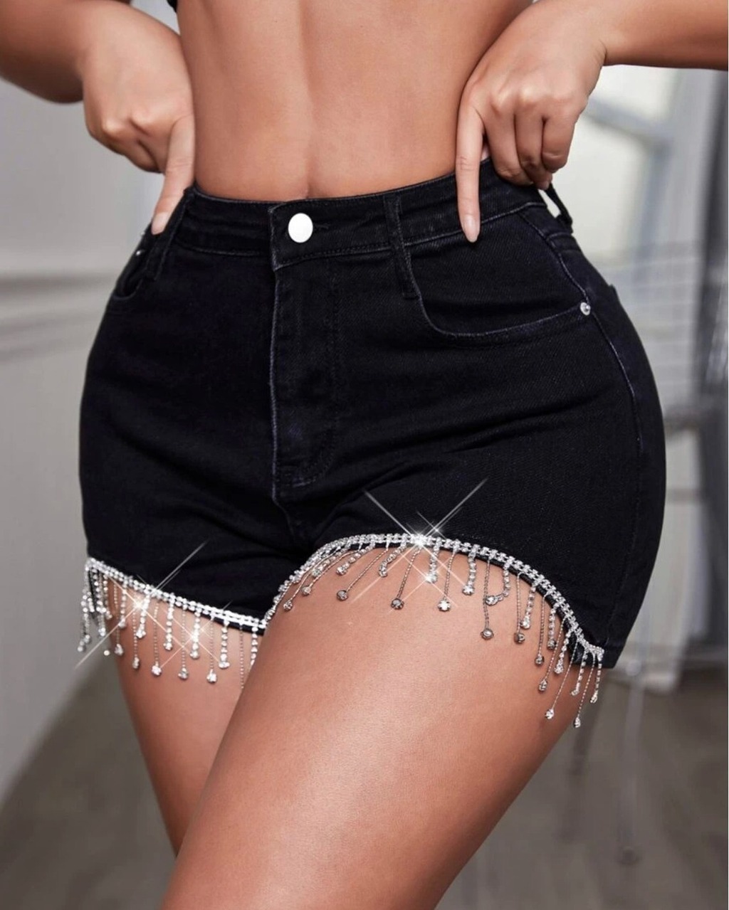 SHORT DE JEAN NEGRO STRASSY TASSEL WE LOVE NYC