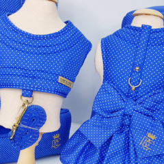 Colete Peitoral e Guia Pata Chic - Poá Azul Royal - comprar online