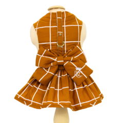 Vestido Laço e Guia Pata Chic Grid - Ocre - comprar online