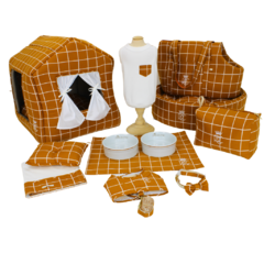 Kit Lençol e Naninha para Cama Pata Chic Grid - Ocre - Pata Chic