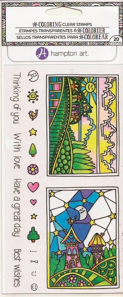 Coloring Clear Stamps By Hampton Art. "Day and Night"