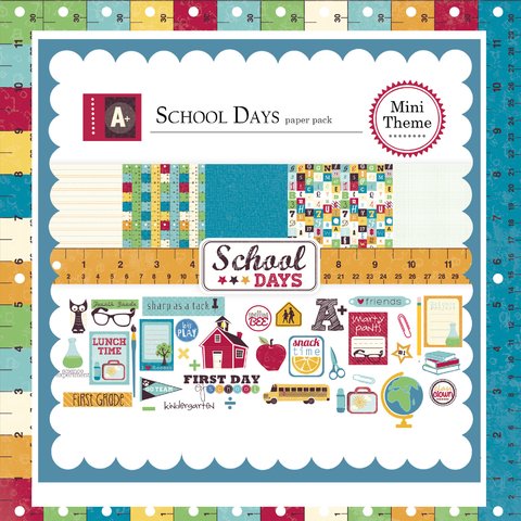 SCHOOL DAYS - PACK DE 5 PAPELES 30X30 CM + 1 PAPEL STICKER A4 CON ADORNOS PARA RECORTAR