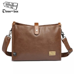 Three Box* 9619 Bolsa Masculina Mensageiro Couro