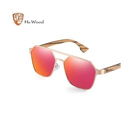 Imagem do Hu Wood* 8039 Óculos de Sol Masculino Quadrado Madeira & Aço inox Polarizado