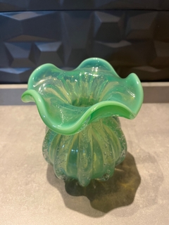 vaso de vidro trouxinha (verde Jade) - 16x14cm - Cristal Garden