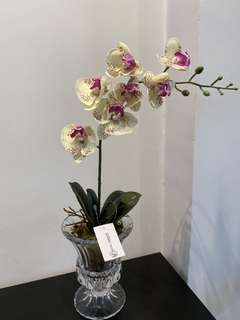 Orquídea artificial em vaso de vidro 40cm