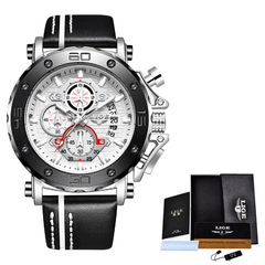Relógio pulseira em Couro LIGE Luxury Casual Militar - comprar online