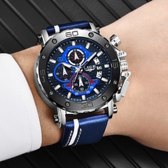 Relógio masculino pulseira em couro LIGE Luxury Casual Militar  