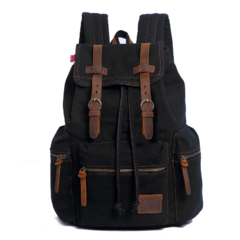 Mochila de lona Vintage com multi-bolsos com abas