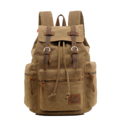 Mochila de lona Vintage com multi-bolsos com abas