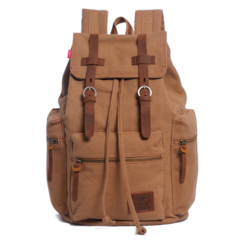 Mochila de lona Vintage com multi-bolsos com abas