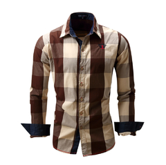 Camisa masculina 100% algodão Casual Xadrez