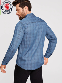 Camisa Slim Fred Xadrez algodão manga longa - Frete Grátis