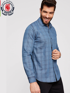 Camisa Slim Fred Xadrez algodão manga longa - Frete Grátis