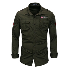 Camisa casual masculina com bolsos 100% algodão estilo Militar