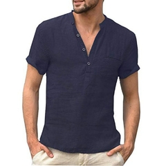 Camisa de linho gola Henley