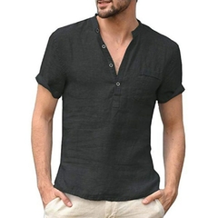 Camisa de linho gola Henley