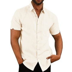 Camisa de mangas curtas de algodão e linho