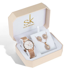 Kit Relógio Feminino Luxuoso Shengke -Relógio, Brinco e Colar - comprar online