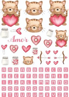 PA002 - Plancha autoadhesiva troquelada - gatito rosa abc