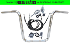 Kit Guidão Seca Sovaco - 14" Pol. Altura - Tubo 1.1/4" Pol. - CROMADO - Harley Davidson - Deluxe (com Riser e Acelerador Eletrônico)