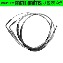 Cabos Acelerador (A) e (B) em Aeroquip CROMADO - Guidão 16" Pol. - Seca Sovaco - Harley Davidson - Road King (Até 2007) - Sem ABS