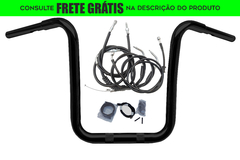 Kit Guidão Seca Sovaco - 15" Pol. Altura - Tubo 1.1/4" Pol. CURVE - PRETO - Harley Davidson - Fat Boy